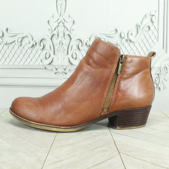 Lucky Brand Shoes - Lucky Brand LK Basel Brown Leather Side Zip Heeled Ankle Booties Size 8 Medium